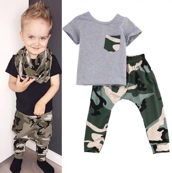 Baby Boys Girls Clothing Sets Toddler Outfits Top Short Sleeve T-shirt Pants Army Green Casual Clothes Newborn 0-3Y | Детская одежда и