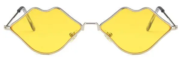 silver v yellow Сексуальные красные губы солнцезащитные очки 90S хиппи Винтажные Солнцезащитные очки для женщин фестивальный рейв солнцезащитные очки для вечеринок женские очки - Цвет линз: silver v yellow