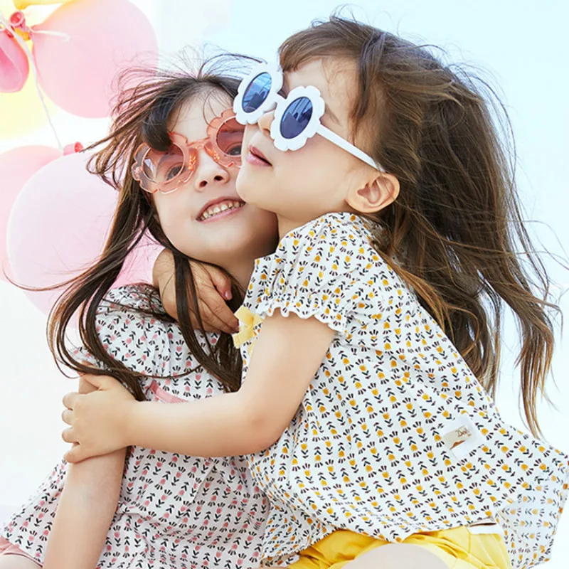 Винтажные детские солнцезащитные очки с круглым цветком Gafas спортивные UV400 для