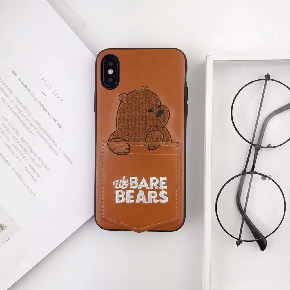 Роскошный кожаный чехол с милой вышивкой и мультяшным медведем для iphone XSMAX XR 6s7 8