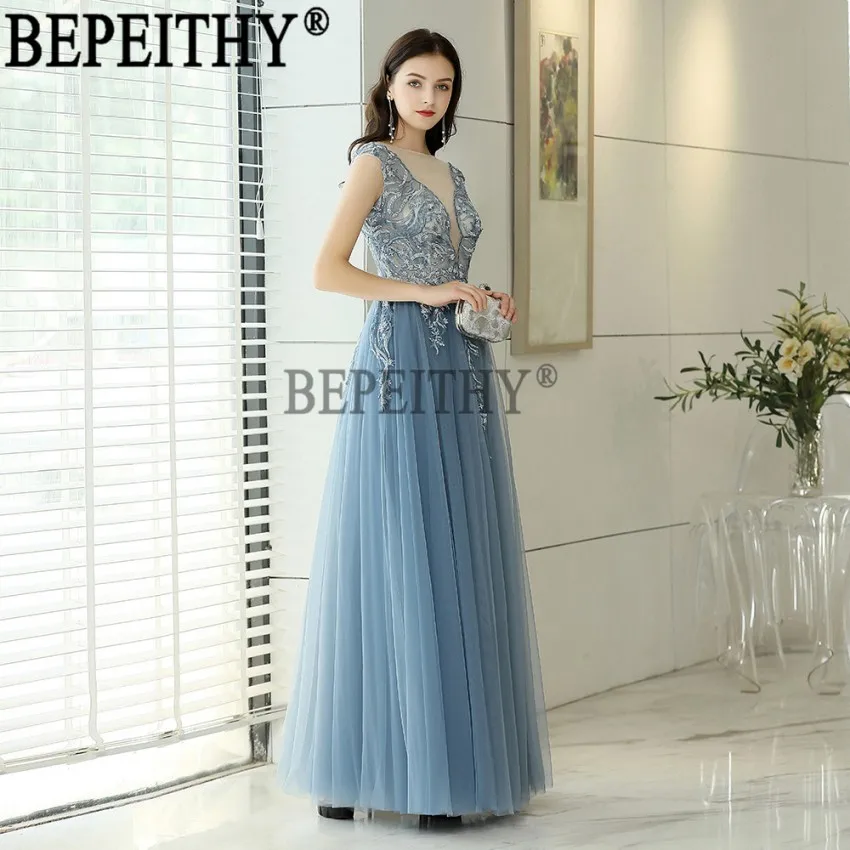 photo color BEPEITHY vestido de festa, дизайн, вырез лодочкой, рукав-крылышко, блестками, тюль, Аппликации, Длинные вечерние платья - Цвет: photo color