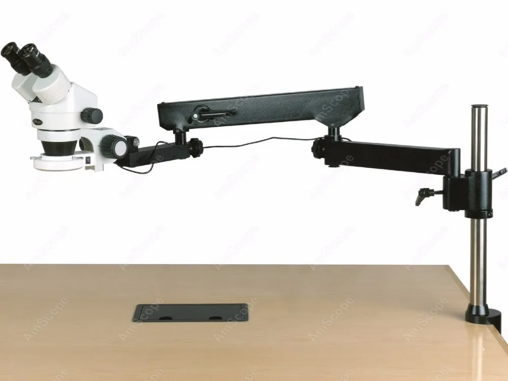 

Articulating Arm Microscope--AmScope Supplies 7X-45X Binocular Articulating Arm Pillar Clamp 144-LED Zoom Stereo Microscope