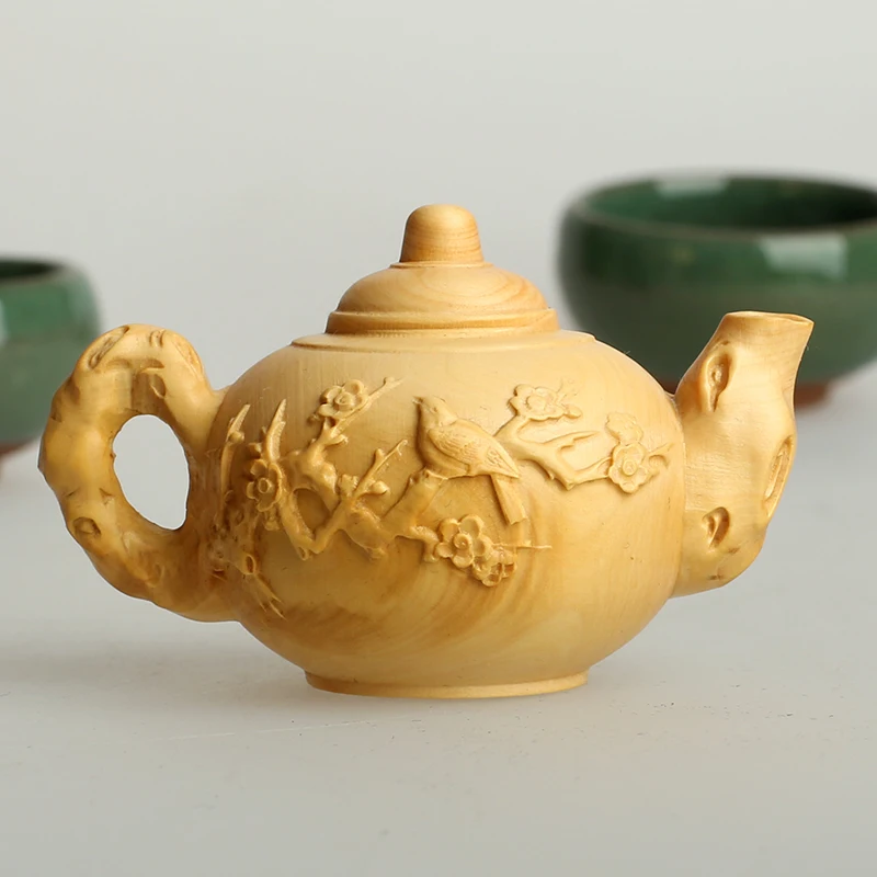 

Chinese Style Wood Carving Plum Teapot Home Furnishings Crafts Collection Gifts