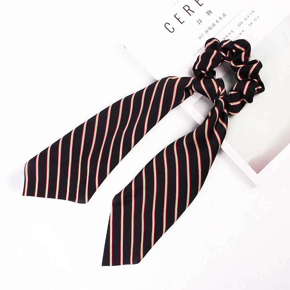 Stripe Black Мягкая атласная лента для волос резинка для волос для женщин аксессуары для волос резиновый держатель для волос конский хвост эластичная лента для волос повязка для волос головной убор - Цвет: Stripe Black