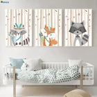 Фон с изображением лисы енота, леса, дерева, питомника, скандинавского искусства, плакаты и принты, Настенная живопись на холсте, настенные картины, декор для детской комнаты