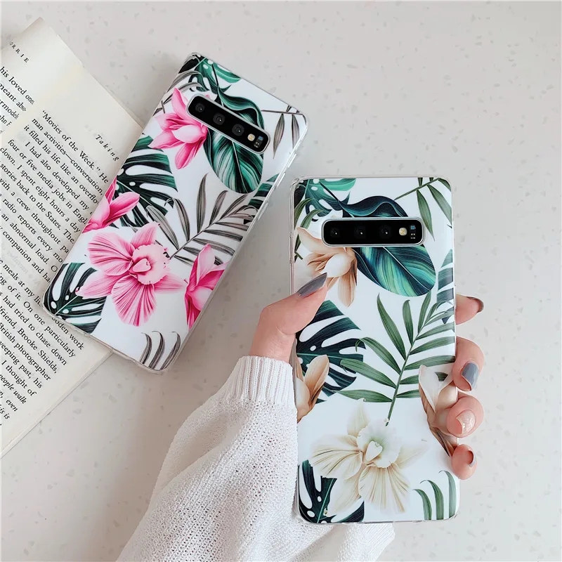 Чехол FLYKYLIN Art Leaf Flower для Samsung Galaxy S8 S9 S10 Plus S10e задняя крышка на IMD силиконовый чехол для телефона с подставкой
