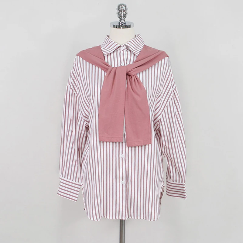 

BGTEEVER Casual 2 Pieces Striped Women Blouses V-neck Female Blouses and Tops Loose Women's Shirts blusas mujer de moda 2019