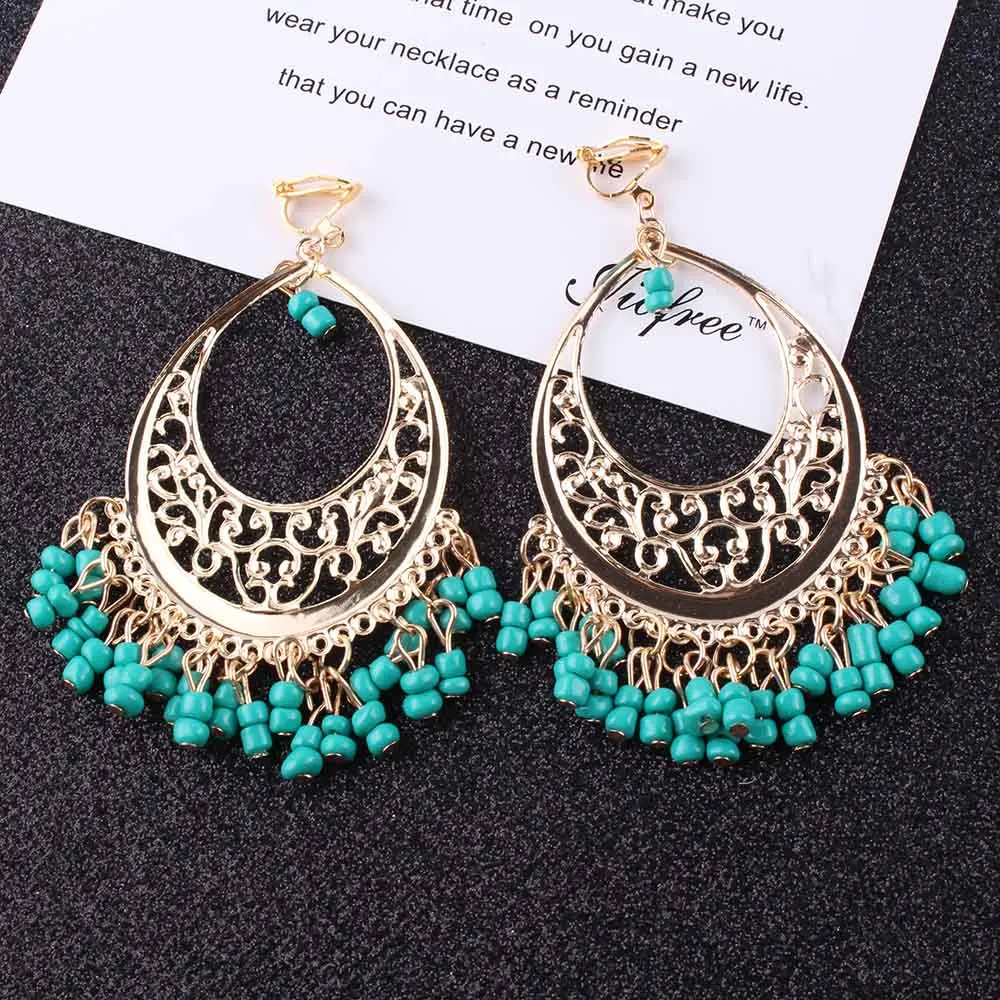 Большие эффектные Ретро Винтажные Клипсы из бисера серьги для женщин 4 цвета