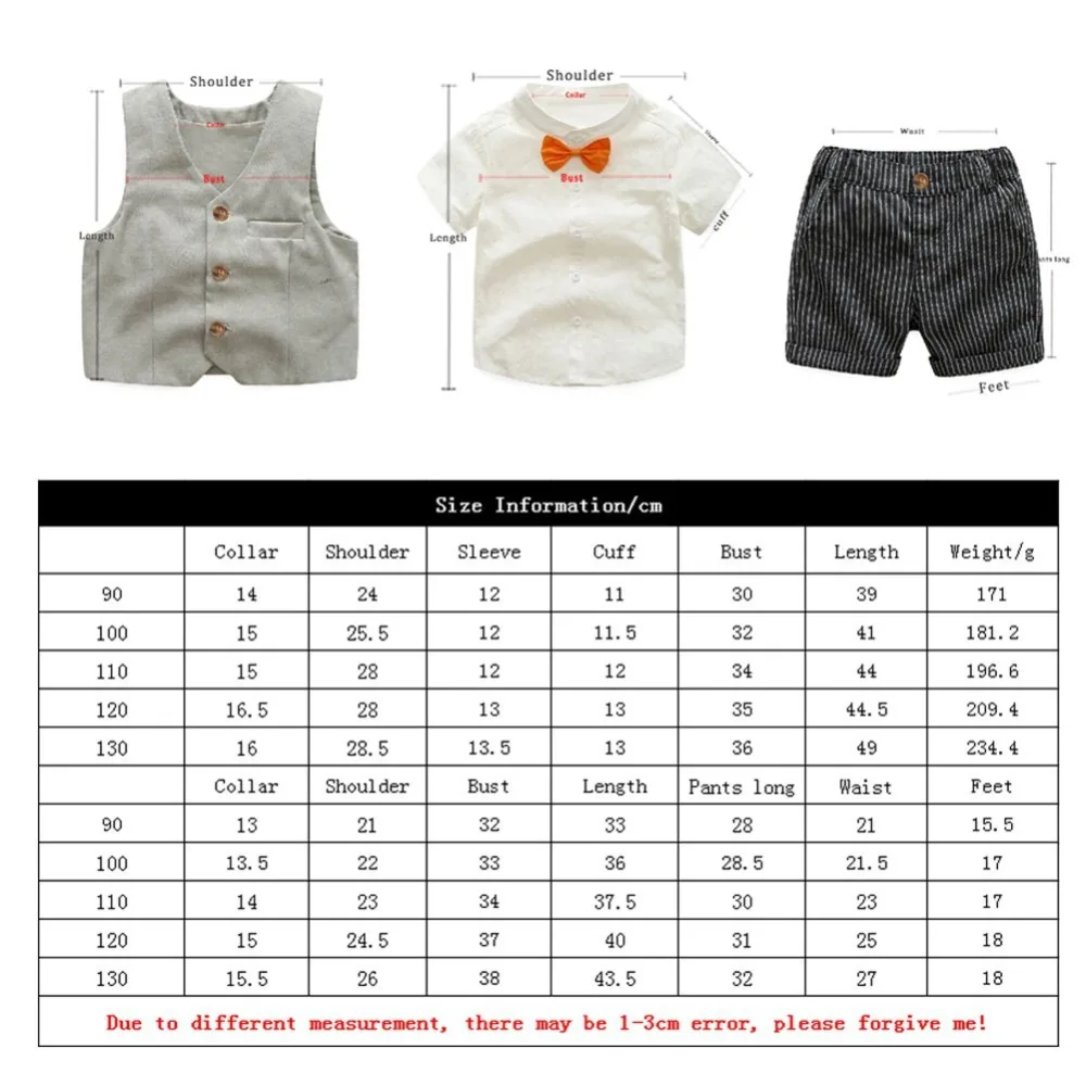 

Children Boys Suits 2019 Summer Single Breasted Shirts Vest Pants 3Pcs Set Boys Formal Wedding Wear Children Clothing 2-6Y
