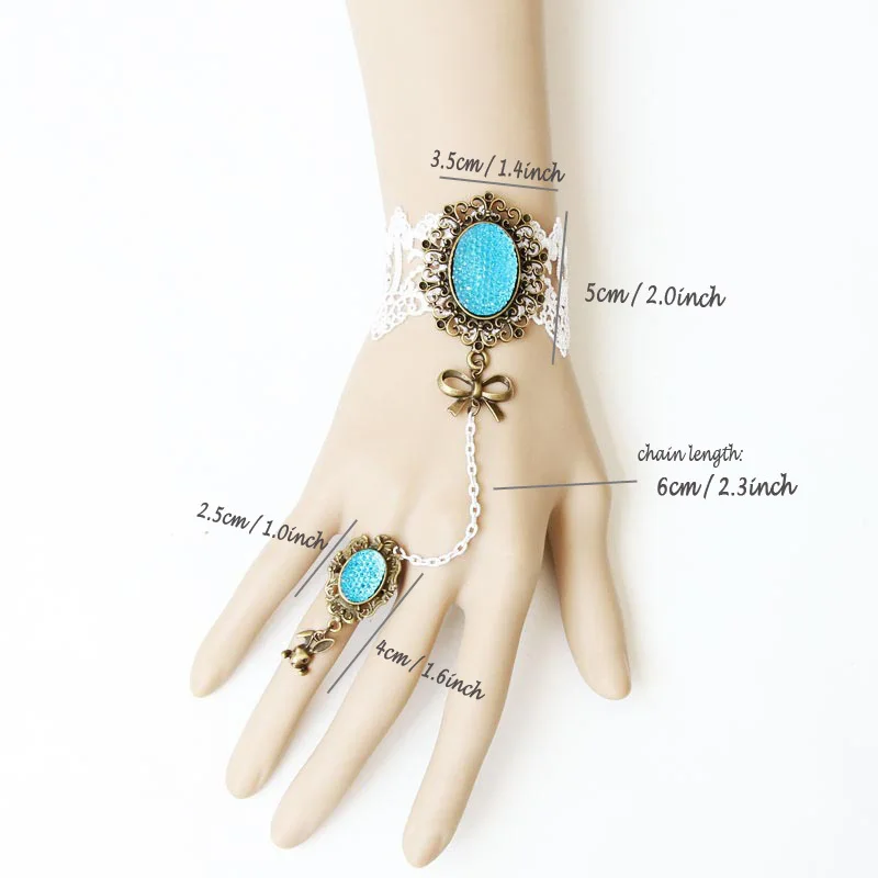 Ручная работа синий Овальный горный хрусталь бант белое кружевное регулируемое