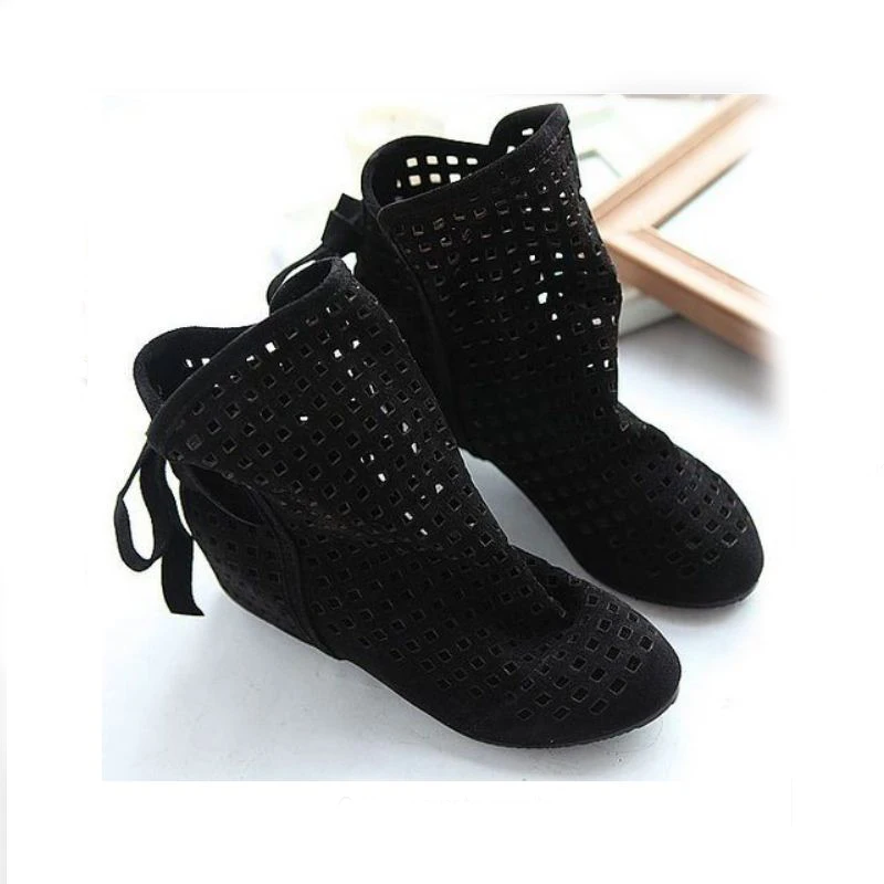 Женские ботинки открытые сапоги-гладиаторы с круглым носком круглый на низком