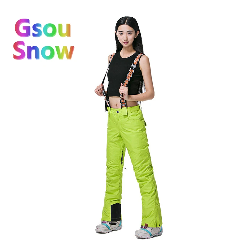 

Gsou Snow Winter Outdoor Women's Skiing Sports Waterproof Ski Pants to Keep Warm Solid Color Harnesses Snowboarding Trousers