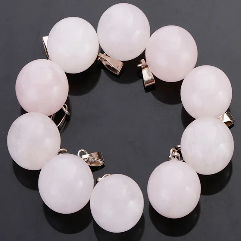 Rose Quartz Натуральный камень круглый подвесной амулет кристалл Кварцевый Камень круглый шар кулон для DIY Изготовление ювелирных ожерелий 25 шт./лот - Окраска металла: Rose Quartz