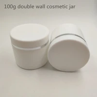25pcslot 100ml plastic pp white doule wall cream container with screw cap and sliver rim for skin care face cream