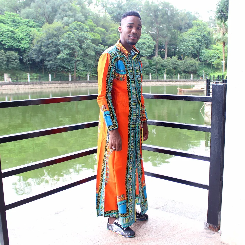 Dashikiage Унисекс Новая мода Базен длинная рубашка Африканский кафтан с длинным рукавом Дашики пояс