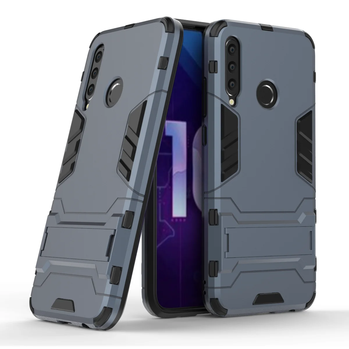 3D ударопрочный армированный чехол для huawei Honor 10, 9, 20 Lite, 10 lite, 9i, 10i, 20i, 20 lite, ТПУ защитный жесткий чехол для телефона с подставкой - Цвет: Темно-синий