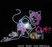 2pclot sequins cat woman motif iron on rhinestone motifs design hot fix iron on transfers patches for shirt