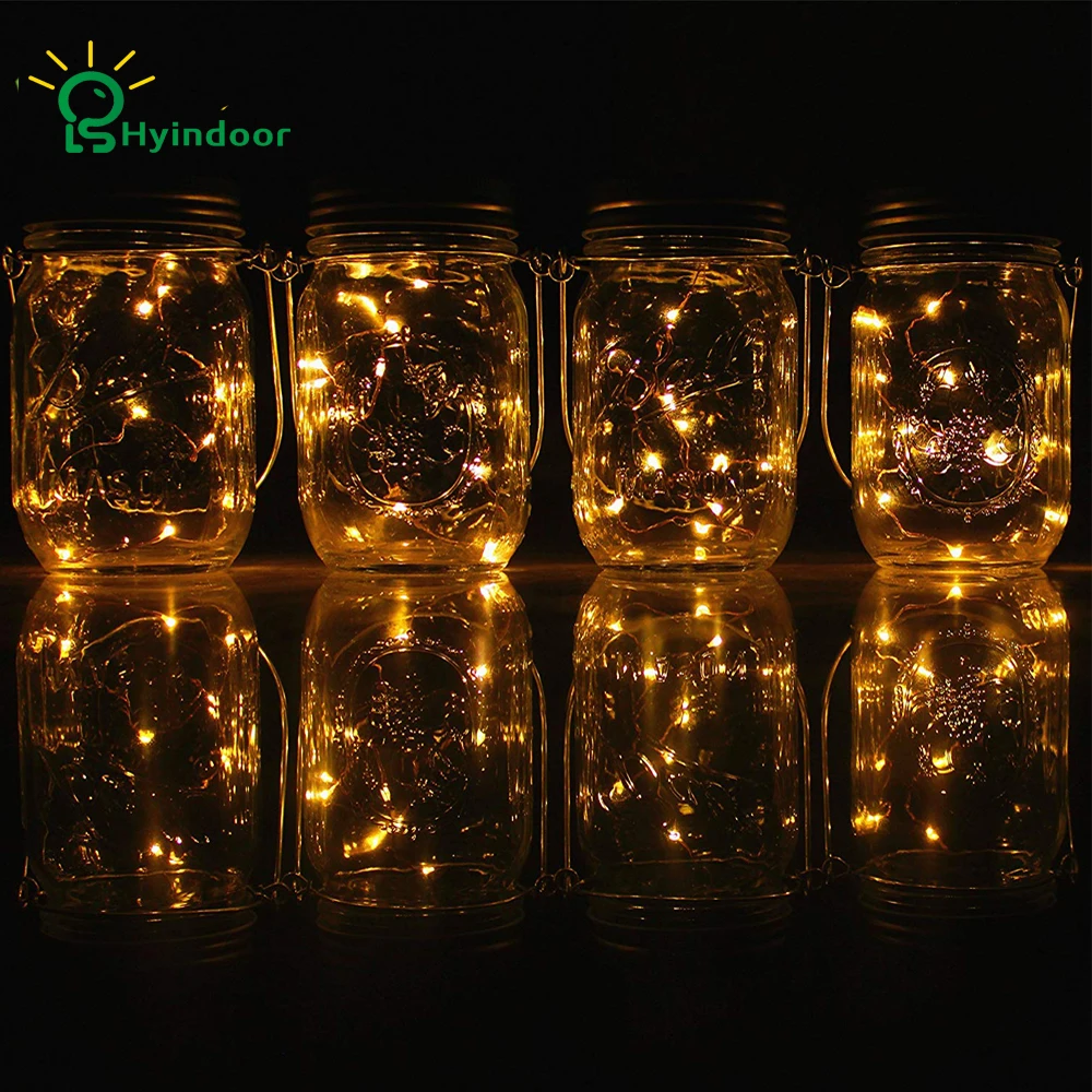 Hyindoor Solar Mason Jar Lid Lights 4 Упак. 10 светодиодных огнеупорных крышек для декора
