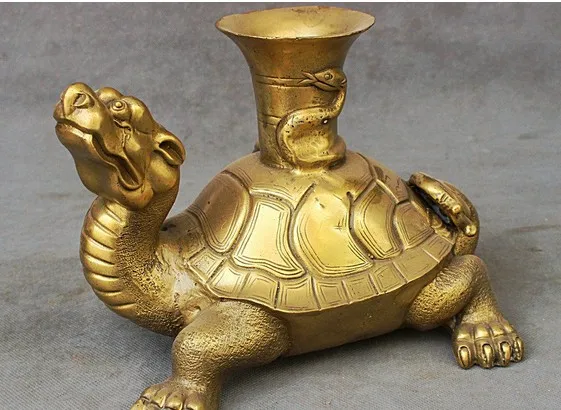 YM 322 10 Chinese Palace FengShui Brass Longevity Tortoise Turtle Snake Statue | Дом и сад