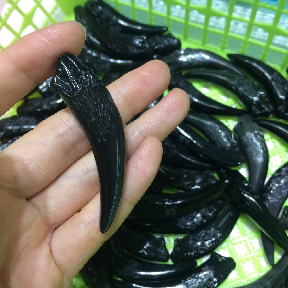 1 шт. Подвеска из черного обсидиана с натуральным камнем ожерелье зубом волка