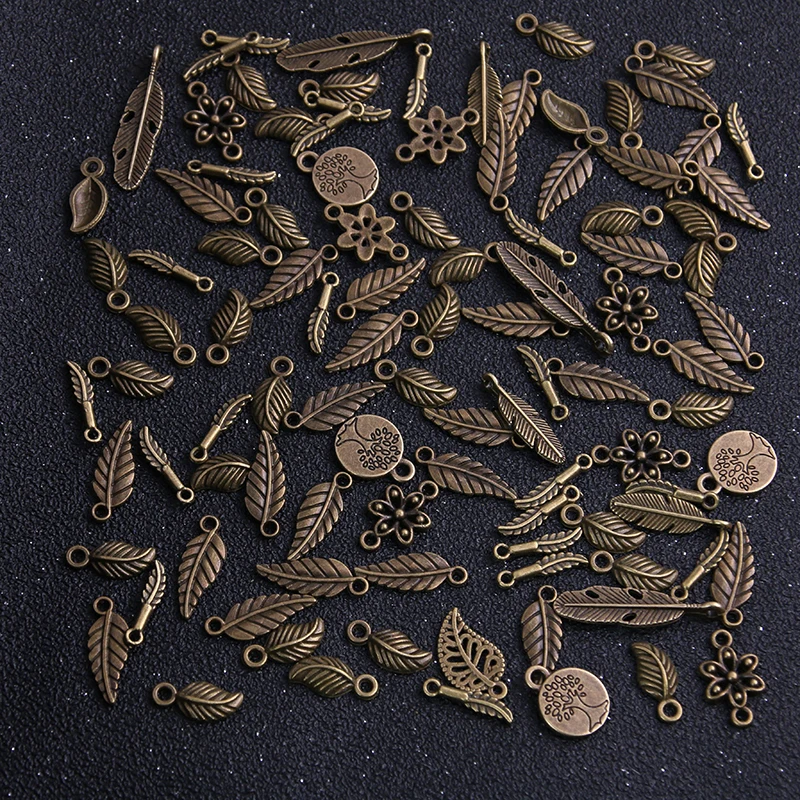 20pcs Vintage Metal Antique Bronze Mix Size/Style Leaf Flower Charms Plant Pendant for Jewelry Making Diy Handmade Jewelry