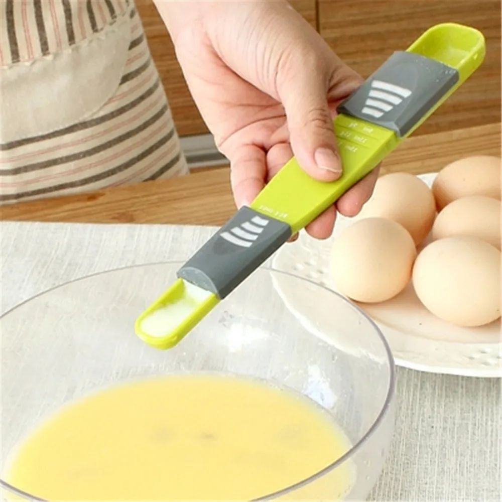 1pc Green Adjustable Measuring Spoon Kitchen Baking Amount Spoon With Scale Double Head Nine Files Milk Powder Coffee Powder