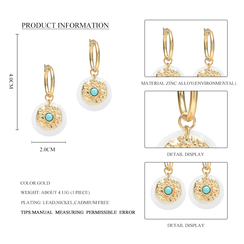 Wild & Free Boho Стиль женские круглые серьги кольца с синим камнем золото Цвет круглый