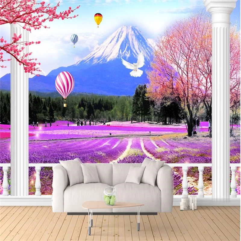Beibehang романтическое Лавандовое крепление Fuji 3D TV фон на заказ большие Свежие