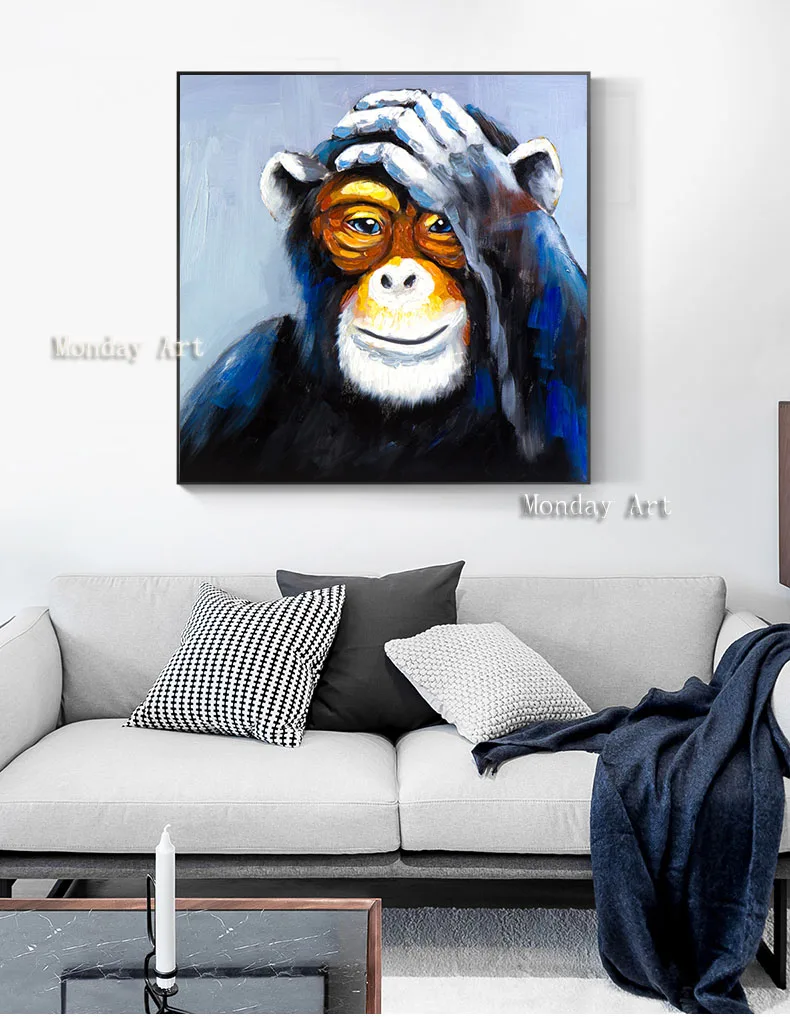New Style handpainted Canvas Painting Orangutan Caesar Funny Oil Wall Art Picture For Living Room hotel cafe wall decor | Дом и сад