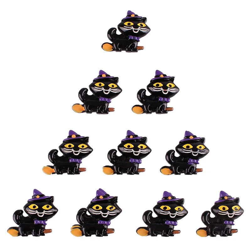 

50pcs Halloween Black Cat Riding a Broom Resin Scrapbooking Hair Bow Clip Center Crafts Embellishment Charms Cabachons