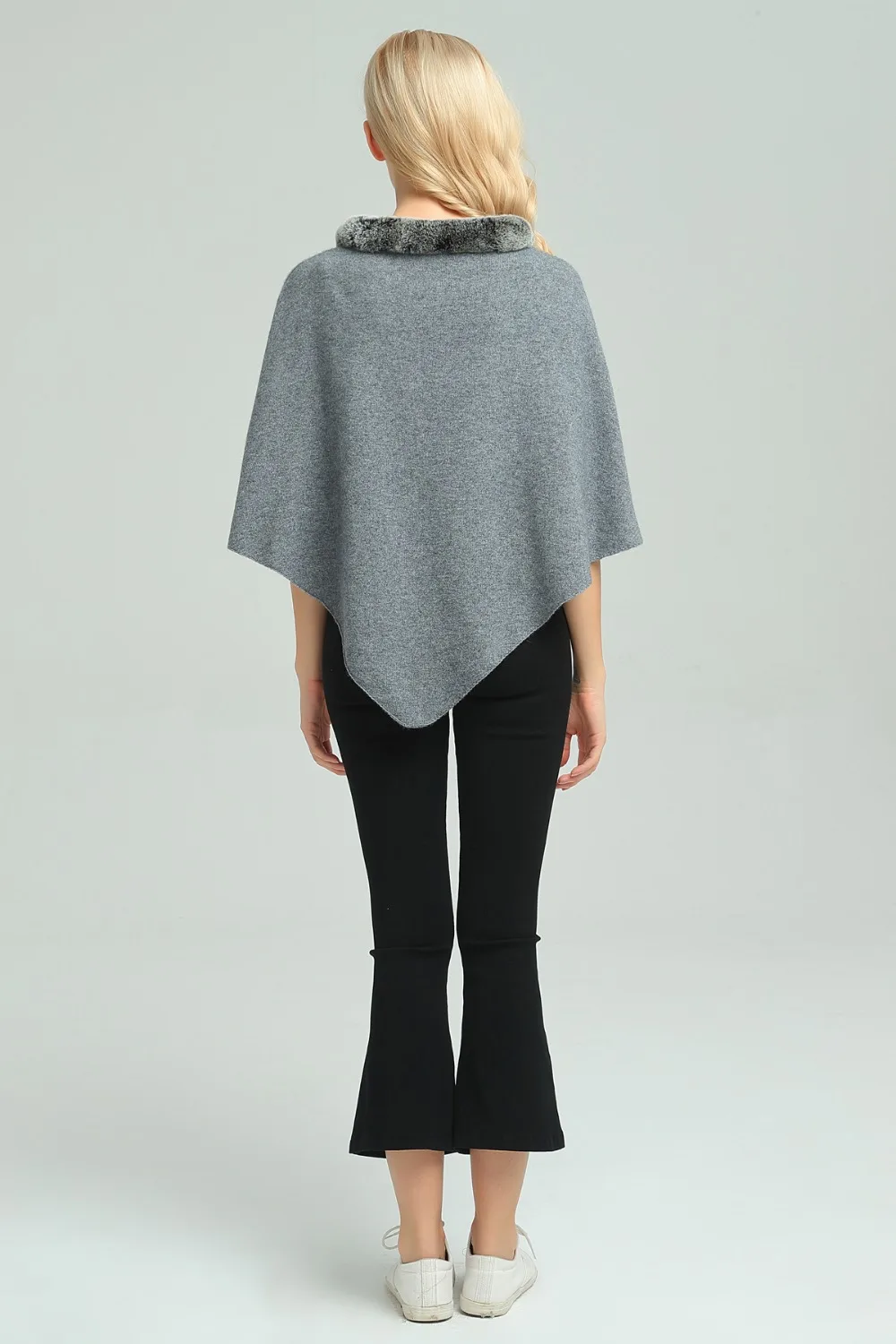 Readit Зима Женское пончо и мыс меховой воротник свитер Для Женщин Осенние вязаные