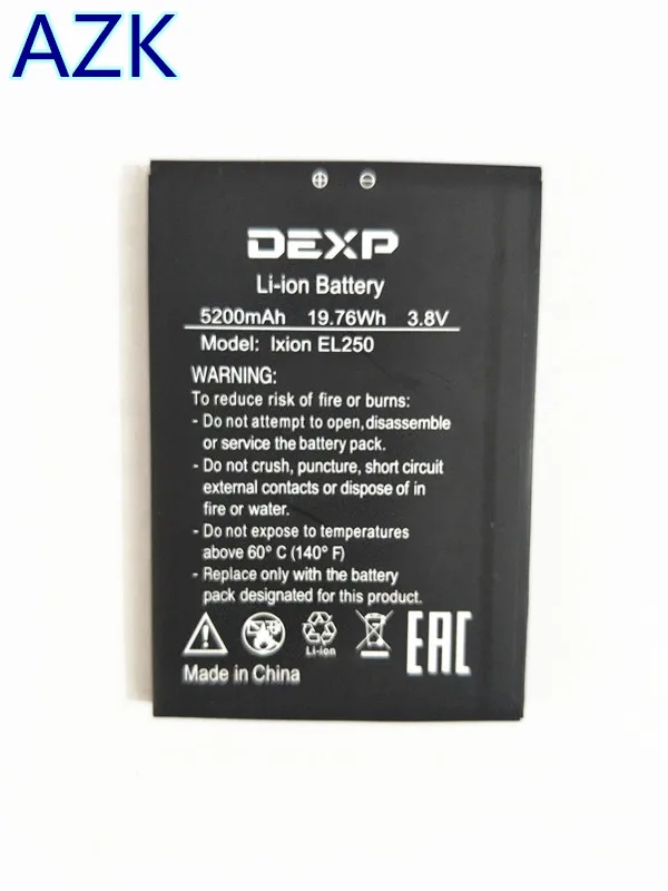 AZK новый аккумулятор 3 8 в 5200 мАч Сменный для DEXP IXION EL250 AMPER E Phone|battery for|battery 3.8v3.8v battery |