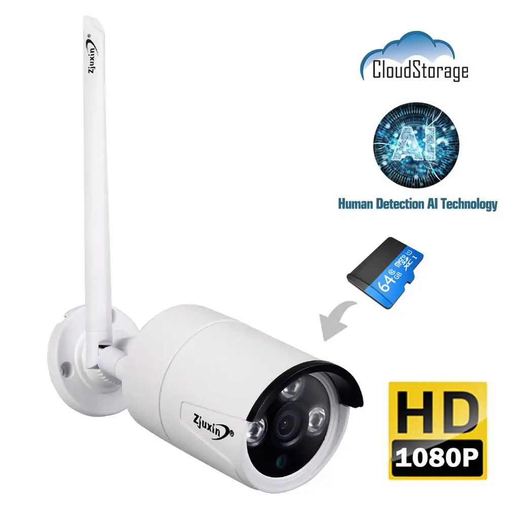 Zjuxin 1080P 2MP Wifi IP AI Camera HD Cloud Wireless Outdoor Weatherproof Infrared Night Vision Security With TF Slot on - Камера Zjuxin 1080P 2MP Wifi IP AI HD Cloud беспроводная наружная погодозащищенная с ИК-ночным видением и слотом для TF-карты.