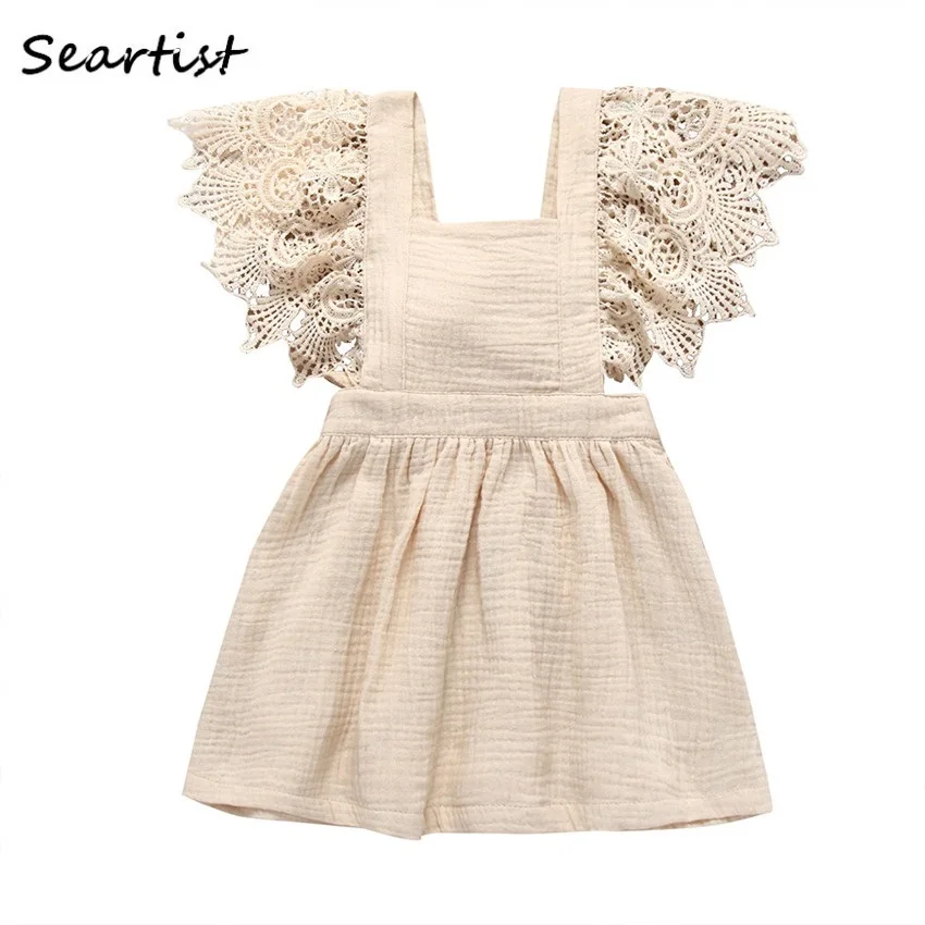 

2022 Newest Sleeveless Newborn Infant Baby Girls Toddler Kids Lace Floral Dress Summer Cotton Casual Dresses Clothes 0-3Y 25