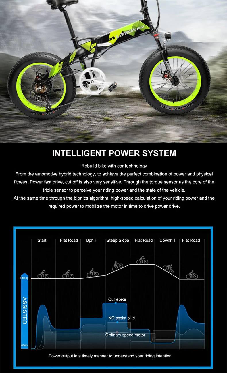 20 дюймов жира для е-байка снег Электрический велосипед 48V500W складной Электрический горный велосипед Скрытая литиевая батарея диапазон в переменного тока, 50-100 км гибридный