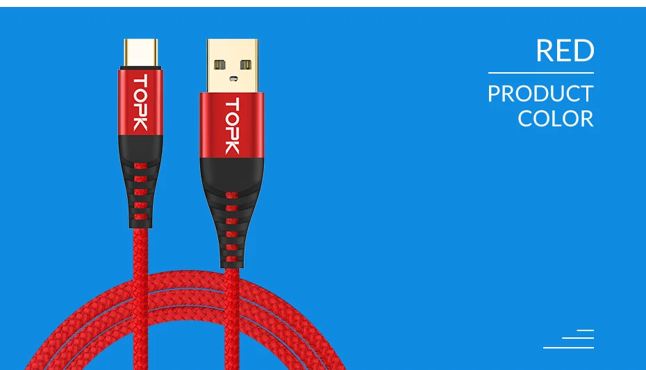 TOPK usb type C кабель 3 м для samsung S9 S8 USB C мобильный телефон Быстрая зарядка type C кабель для Oneplus 6t Xiao mi Red mi note 7 mi 9