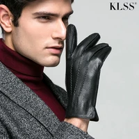 klss brand genuine leather men gloves autumn winter wrist buckle thermal high quality business casual goatskin glove 2071