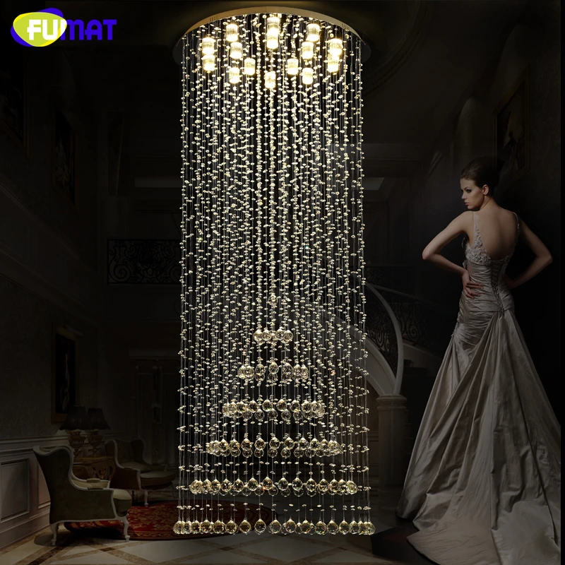 安い Fumat階段k9クリスタルシャンデリアledスパイラル照明現代のリビングルームライト光沢k9クリスタルサスペンションシャンデリアライト