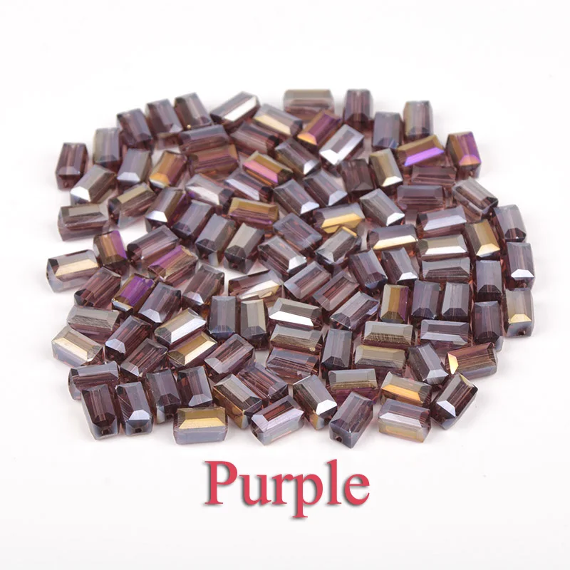 Purple 100 шт Прямоугольные Австрийские хрустальные бусины 3*6 мм 4*8 мм высокого качества квадратной формы стеклянные бусины для изготовления браслетов своими руками - Цвет: Purple
