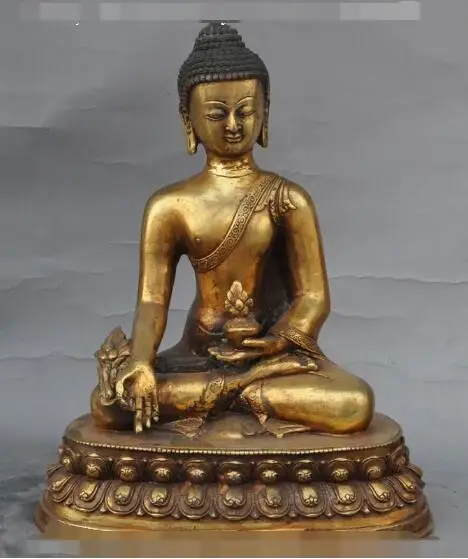 

Free shipping S01380 12"tibet buddhism bronze gilt Herbs Healing Medicine Buddha Bhaisajyaguru statue