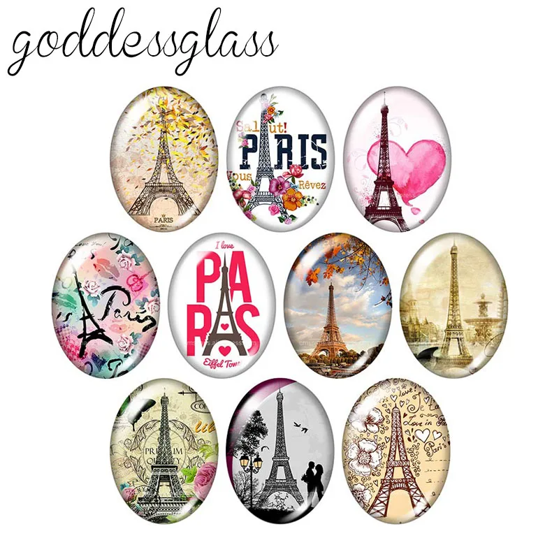 

Fashion Pairs Eiffel Tower scenery 10pcs 13x18mm/18x25mm/30x40mm Oval photo glass cabochon demo flat back Making findings TB0033