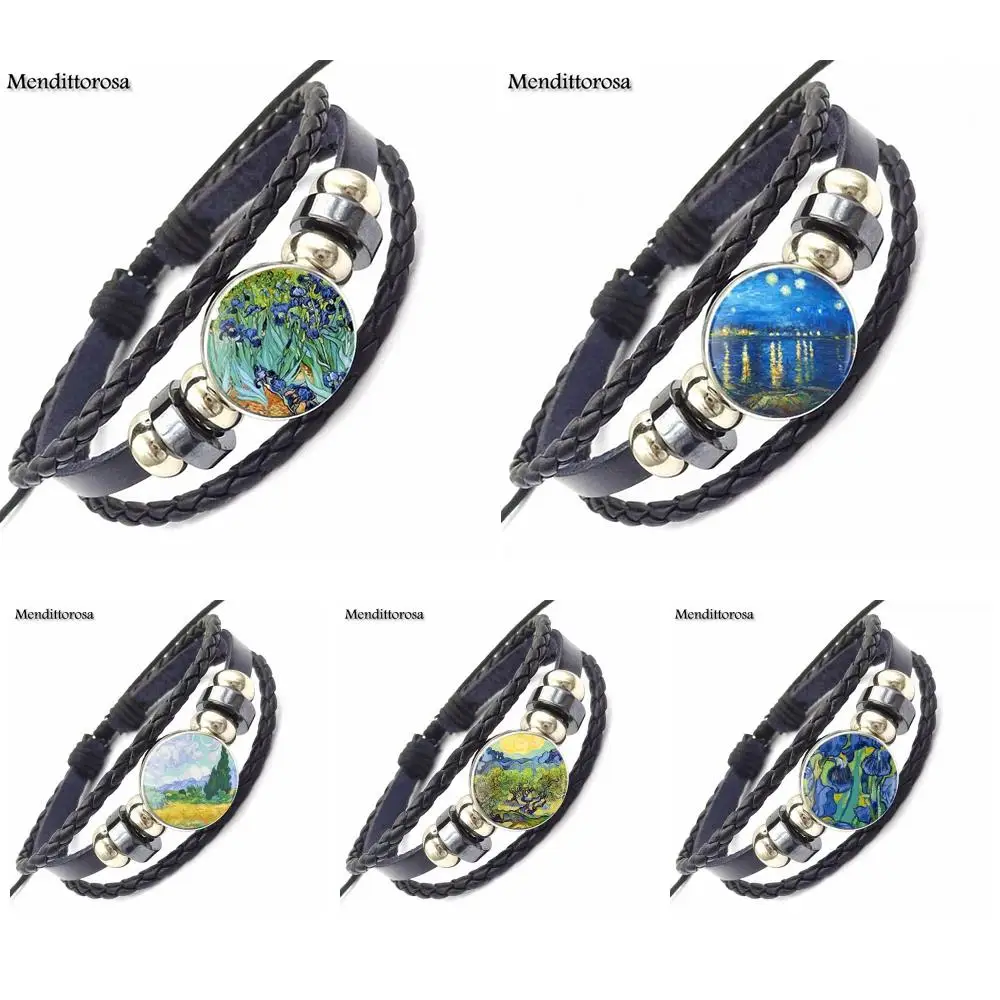 Ван Гог Ирисы в стиле Харадзюку ювелирное изделие с кабошоны разрисованные