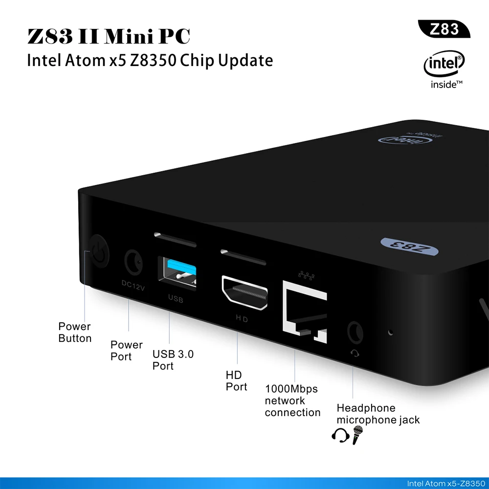 Z83II приставка 10 Мини ПК baytrail Z8350 TV box HD дисплей 2G 32 GB windows10 телеприставке Media Player