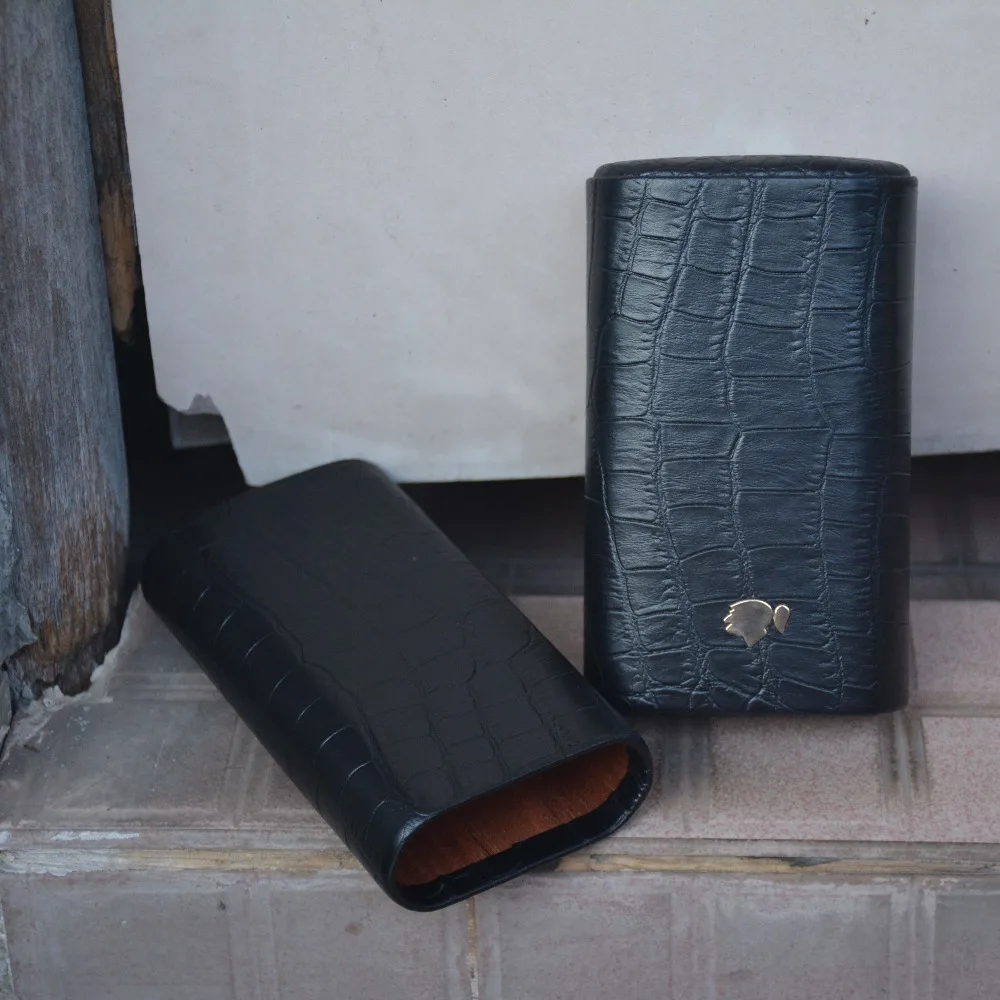 COHIBA высококачественный черный кожаный чехол для сигар с узором под крокодила