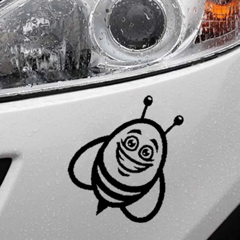

YJZT 17CM*18.7CM Decals Car Stickers Cute Smiling Cartoon Bee Vinyl Decal Black/Silver C19-0094