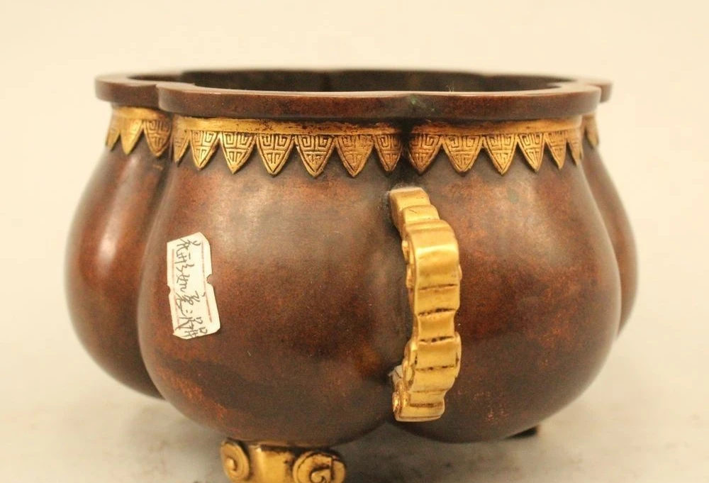 4 &quotКлеймо Китай Династии Фиолетовая Бронзовый 24 К Золото Курильница Кадило