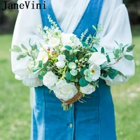 janevini artificial white wedding bouquets bridal flowers trouw boeket silk rose calla bridesmaid bride bouquet handle mariages
