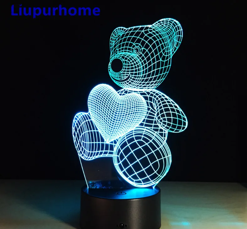 Плюшевый медведь 3D Led детская настольная лампа RGB 7 цветов Изменение ночные светильники акриловая основа для подарок на день рождения День Святого Валентина 3D16