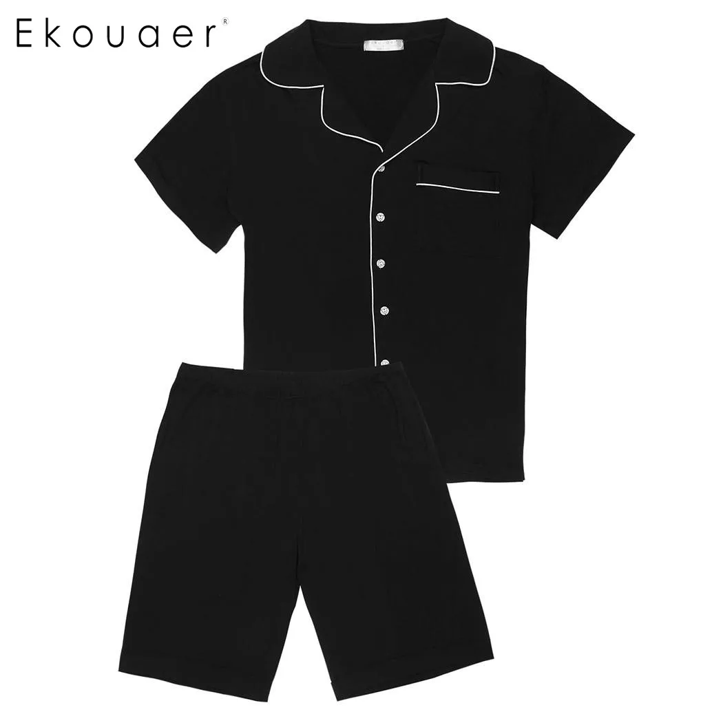 Ekouaer мужской пижамный комплект пижама с воротником и коротким рукавом топ