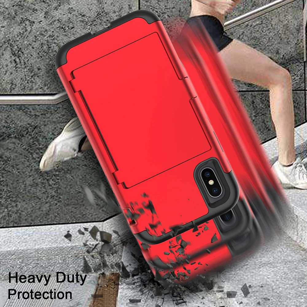 Для iPhone Xs Max X 7 8 Plus чехол для кошелька слот Держатель Скрытая задняя зеркало сверхмощный полный корпус защитный противогрязевой чехол